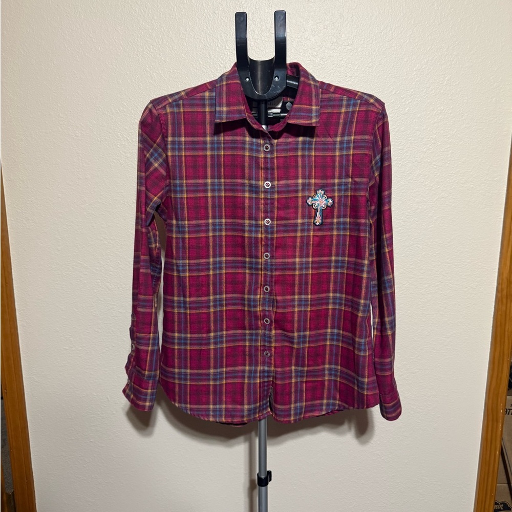 Men's Casual Plaid Button-Down Shirt -‎ Red and Blue